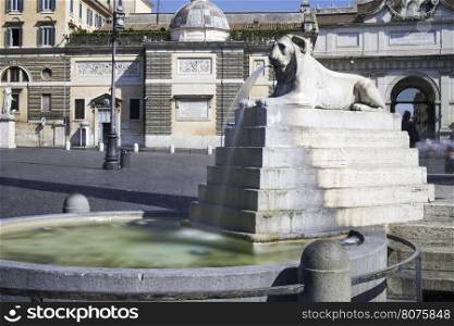 Piazza del Popolo, Rome. Fountains lions