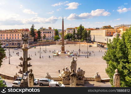 Piazza del Popolo with the Egyptian Obelisk and the fountains.. Piazza del Popolo with the Egyptian Obelisk and the fountains