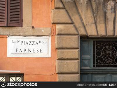 Piazza Farnese - Farnese Square Marble Sign in Rome, Italy