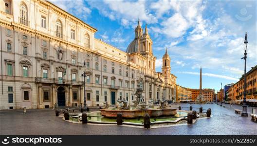 Piazza Navona and Fountain of Moor in the morning, Italy. Piazza Navona and Fountain