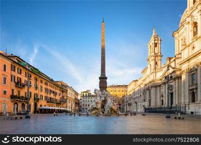 Piazza Navona and Fountain of Moor in the morning, Italy. Piazza Navona in morning