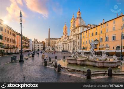 Piazza Navona in Rome Italy at sunrise