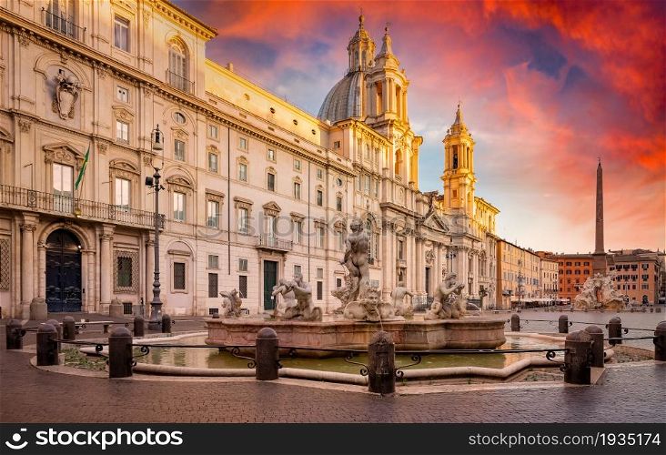Piazza Navona in the morning, Rome, Italy. Piazza Navona at sunset