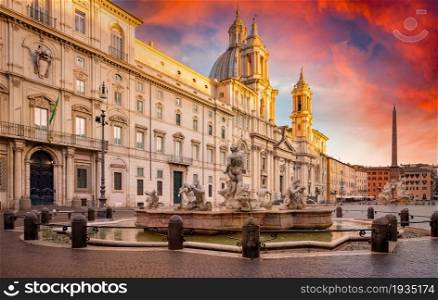 Piazza Navona in the morning, Rome, Italy. Piazza Navona at sunset