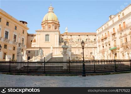 Piazza Pretoria and statues of fountain Pretoria in Palermo, Sicily