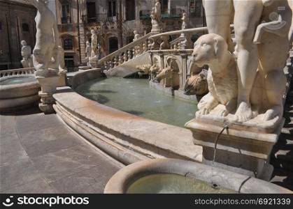 Piazza Pretoria fountain in Palermo. Fountain in Piazza Pretoria aka square of Shame in Palermo, Italy