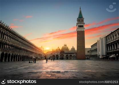 Piazza San Marco in Venice at sunrise, Italy