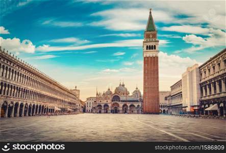 Piazza San Marco in Venice at sunrise, Italy. San Marco in Venice at sunrise