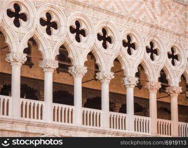 Piazza San Marco, Venice, Italy. Details in perspective on old palace facades.