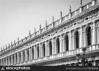 Piazza San Marco, Venice, Italy. Details in perspective on old palace facades.