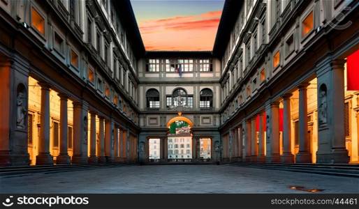 Piazzale degli Uffizi in Florence at sunrise, Italy