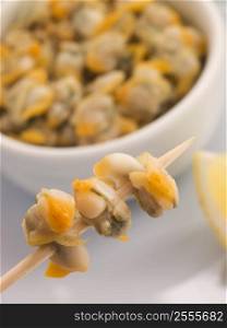 Pickled Cockles on a Cocktail Stick