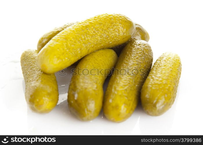 pickled cucumbers. Gherkins on a white background