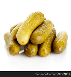 pickled cucumbers. Gherkins on a white background
