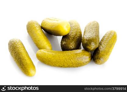 pickled cucumbers. Gherkins on a white background