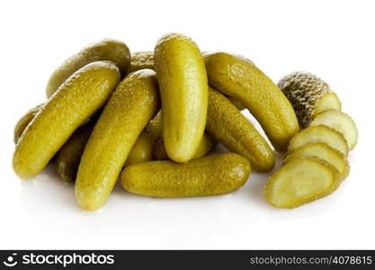 pickled cucumbers. Gherkins on a white background