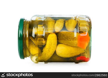 Pickled cucumbers in glass jar