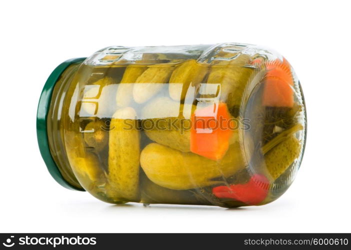 Pickled cucumbers in glass jar