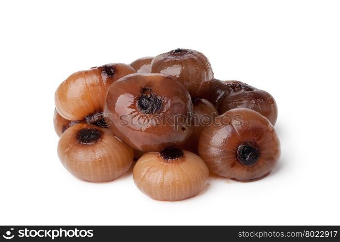 Pickled garlic. Pickled garlic isolated on white