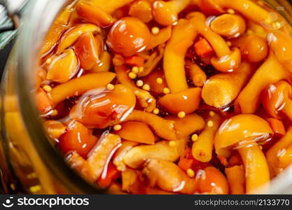 Pickled mushroom. Macro background. The texture of mushrooms. High quality photo. Pickled mushroom. Macro background. The texture of mushrooms.