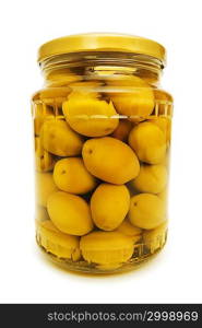 Pickled olives in glass jar