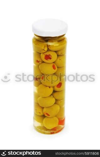 Pickled olives in glass jar&#xA;