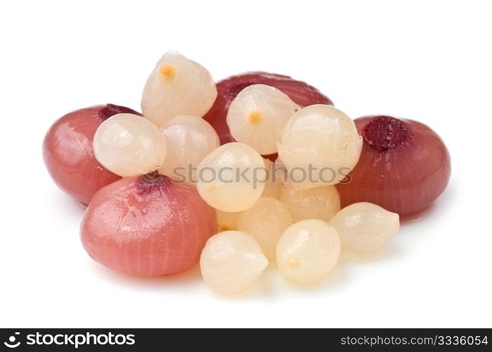 Pickled onion pile isolated over white background
