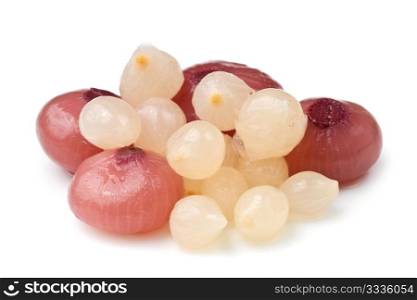Pickled onion pile isolated over white background