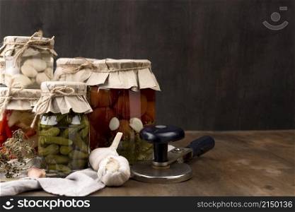 pickled vegetables jars arrangement