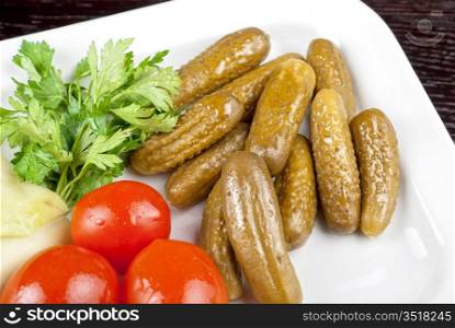 pickled vegetables of tomato, cucumber and cabbage