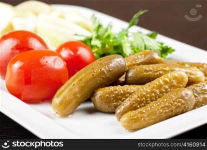 pickled vegetables of tomato, cucumber, cabbage