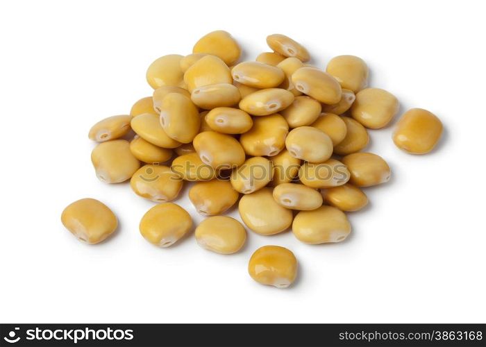 Pickled yellow lupin beans on white background