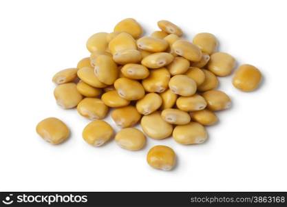 Pickled yellow lupin beans on white background