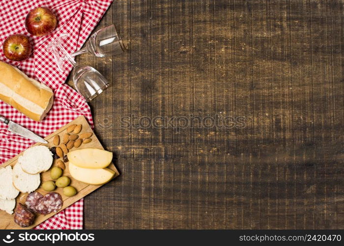 picnic assortment wooden background with copy space