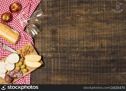 picnic assortment wooden background with copy space