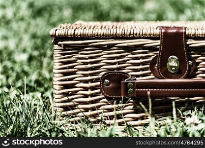 Picnic Basket Hamper With Leather Handle In Green Grass