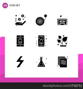 Pictogram Set of 9 Simple Solid Glyphs of notification, app, sound, mobile, device Editable Vector Design Elements