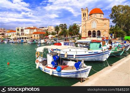 pictorial idyllic greek islands - Aegina , Saronic Gulf, Greece. Traditional Greece - Aegina island view of old port