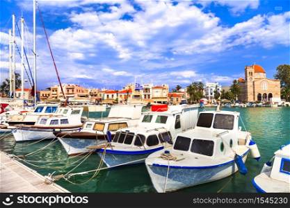 pictorial idyllic traditional greek islands - Aegina , Saronic Gulf, Greece. Aegina island - Saronic gulf of Greece