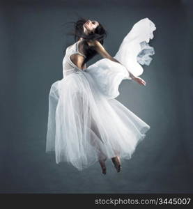 Picture a beautiful fairy flying girl in white dress