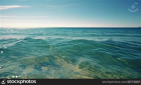 Picture a sere≠ocean surface on a sunny day, with calm waters by≥≠rative AI