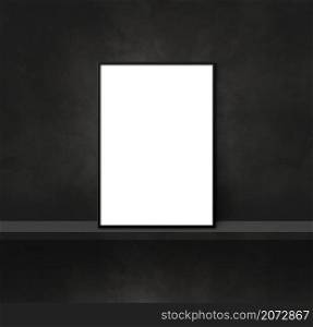 Picture frame leaning on a black shelf. 3d illustration. Blank mockup template. Square background. Picture frame leaning on a black shelf. 3d illustration. Square background