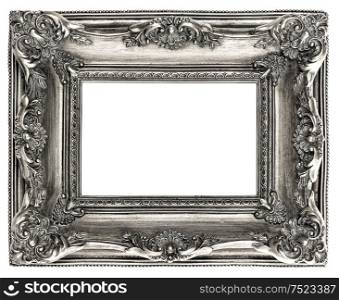 Picture frame on white background. Vintage style silver object