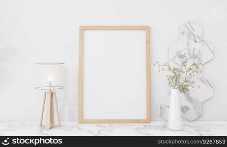 Picture frames with plant pots adorn the living room.