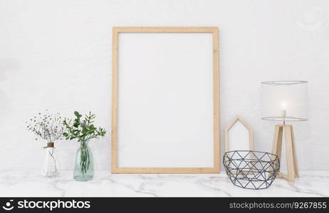 Picture frames with plant pots adorn the living room.