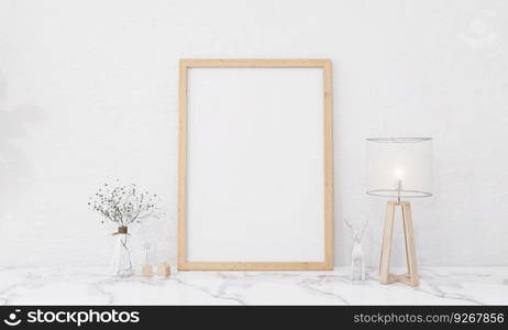 Picture frames with plant pots adorn the living room.