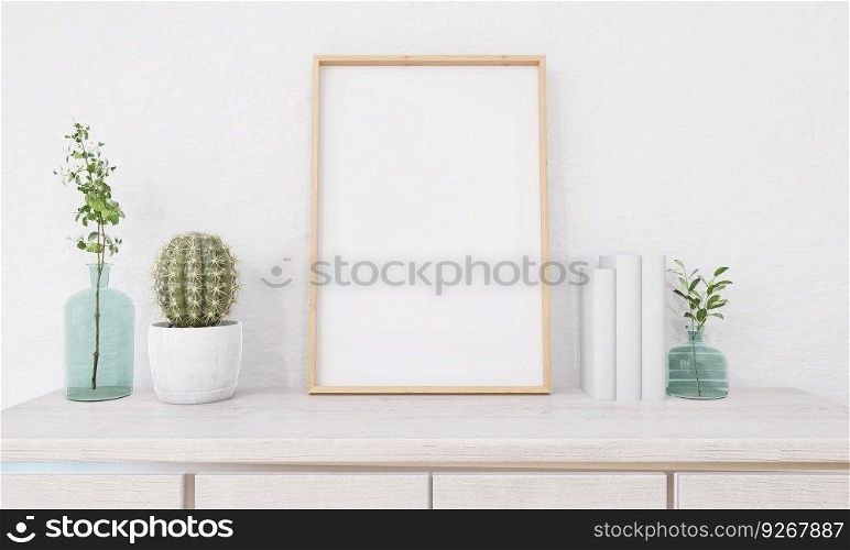 Picture frames with plant pots adorn the living room.