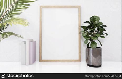 Picture frames with plant pots adorn the living room.