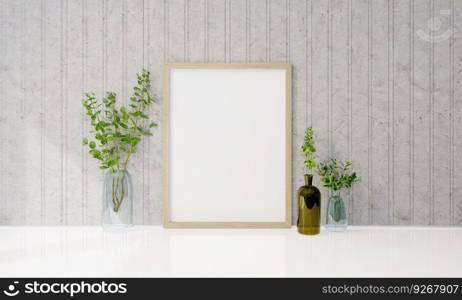 Picture frames with plant pots adorn the living room.