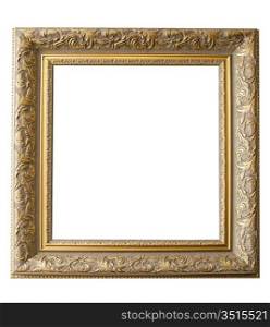 Picture gold frame with a decorative pattern on a white